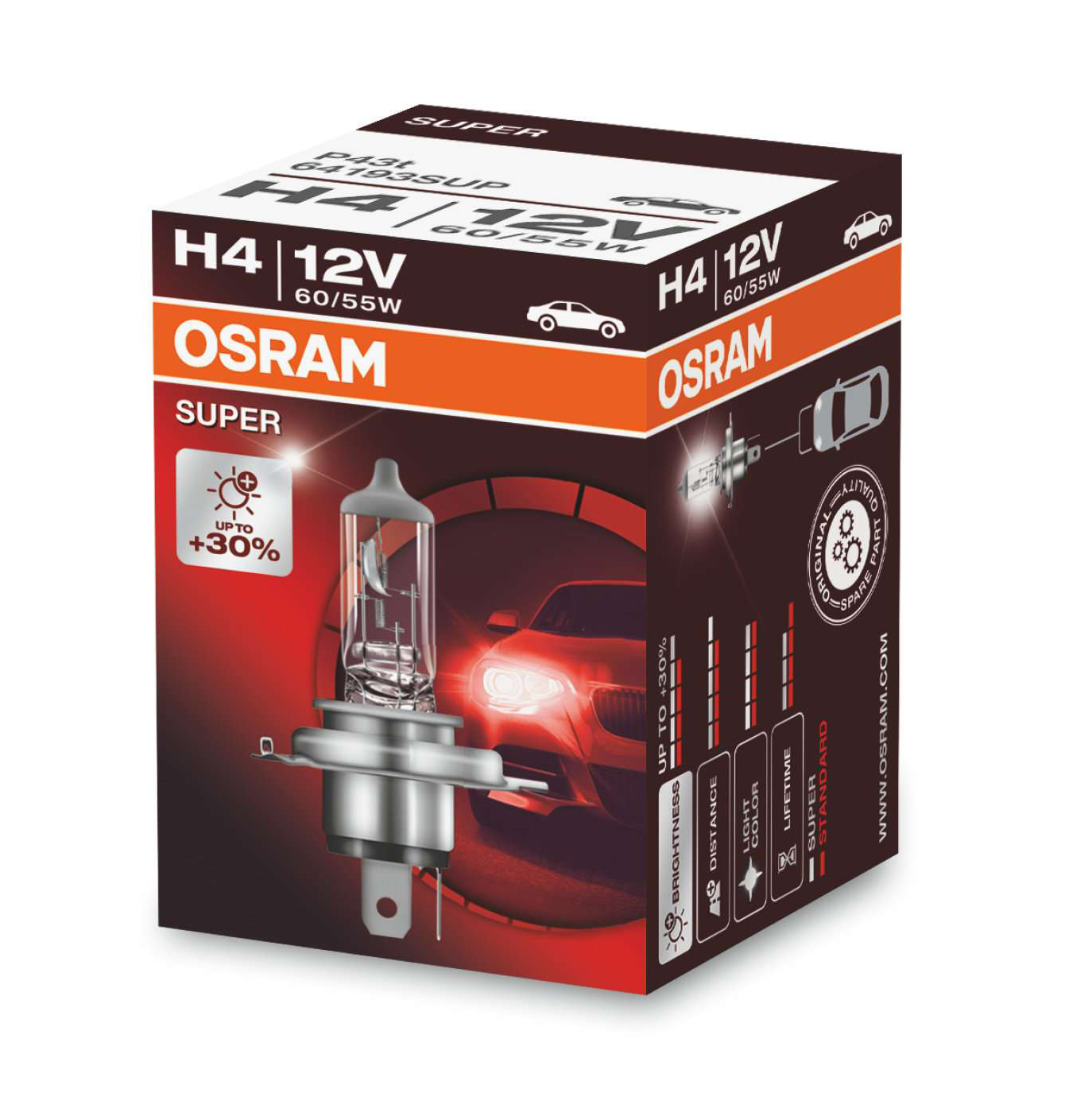Osram H4 55W Super +30% Φως 12V 1ΤΜΧ